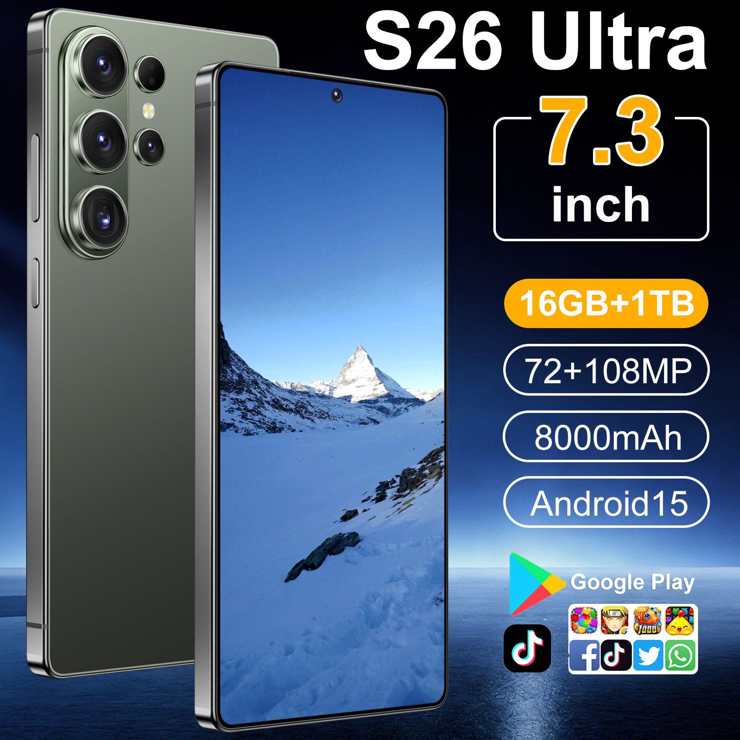 โทรศัพท์มือถือข้ามพรมแดนขายร้อน S26Ultra 16 + 1TB พรุนหน้าจอ...