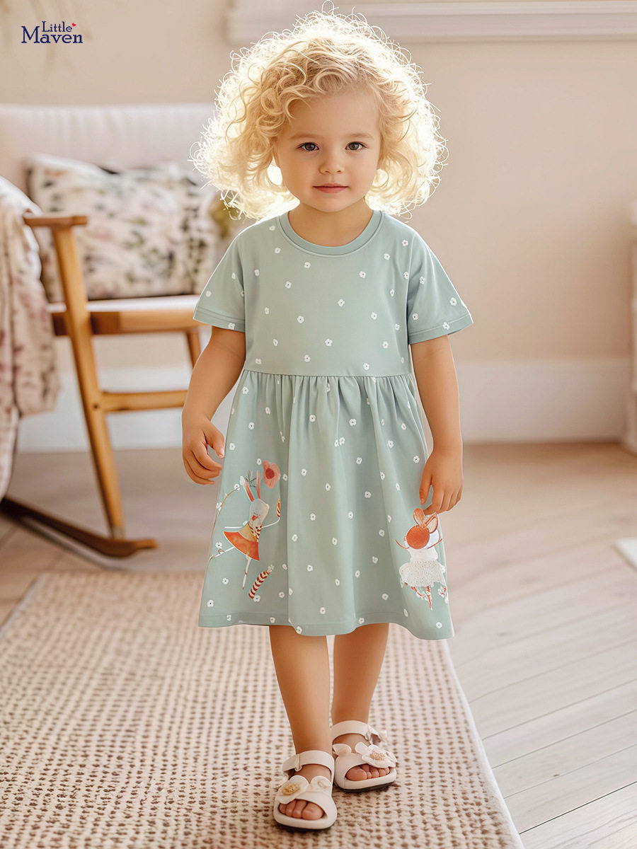 Girls' Summer Short-Sleeve Cotton Dress, Kids' Wear Wholesale