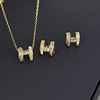 Niche Design Real Gold Electroplated Shell Zircon Letter H Necklace Earrings Women's High-end Light Luxury Necklace Clavicle Chain