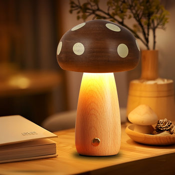 Creative ins solid wood mushroom night light atmosphere lamp bedside lamp ornaments beech children LED table lamp girls gift