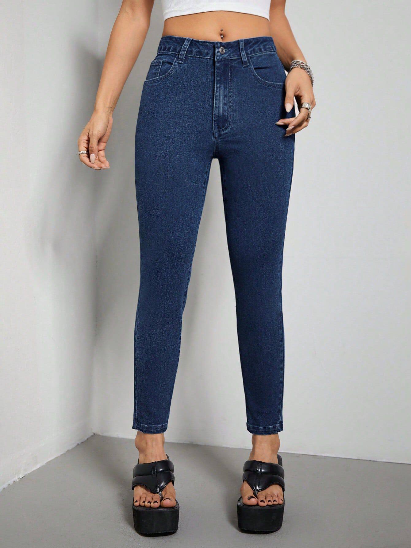Slim Fit High Elasticity Mid Rise Jeans Womens Casual Denim Trousers Perfect for Everyday Wear Wholesale Available