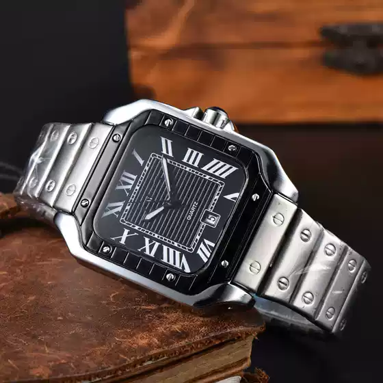 Foreign trade men's stainless steel 3-pin square NIRICHA watch quartz second run calendar watch manufacturers wholesale a piece