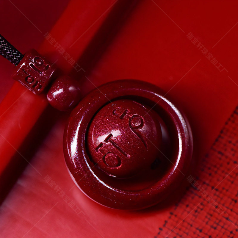 Purple Gold Sand Cinnabar Six-Character Mantra Pendant Necklace for Men and Women, Fortune-Turning Amulet Jewelry Wholesale