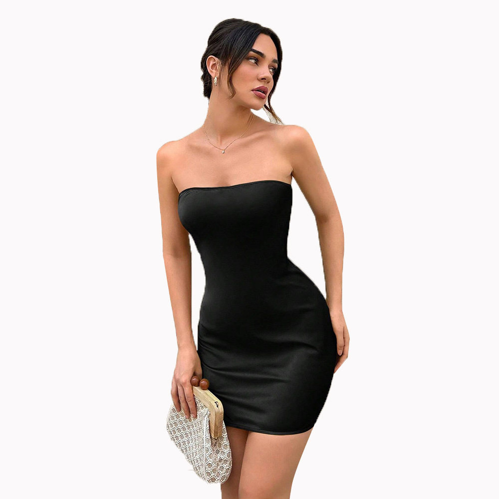 Summer Womens Bodycon Knit Mini Dress Solid Color Strapless Slim Fit Sexy Style Perfect for Parties and Night Out