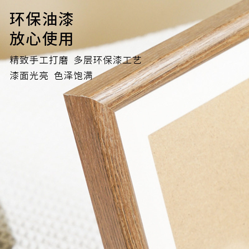 Wooden Photo Frame Glass Square 4inch Kidsren's Oil Pastel Framed Picture Frame DIY Photo Display Modern Simple Style