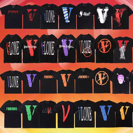 Authentic Vlone Fog Large V Short-Sleeve Chinese Dragon Limited Edition Hiroshi Fujiwara Wang Yibo Same Style Trendy Brand Men's Loose T-Shirt