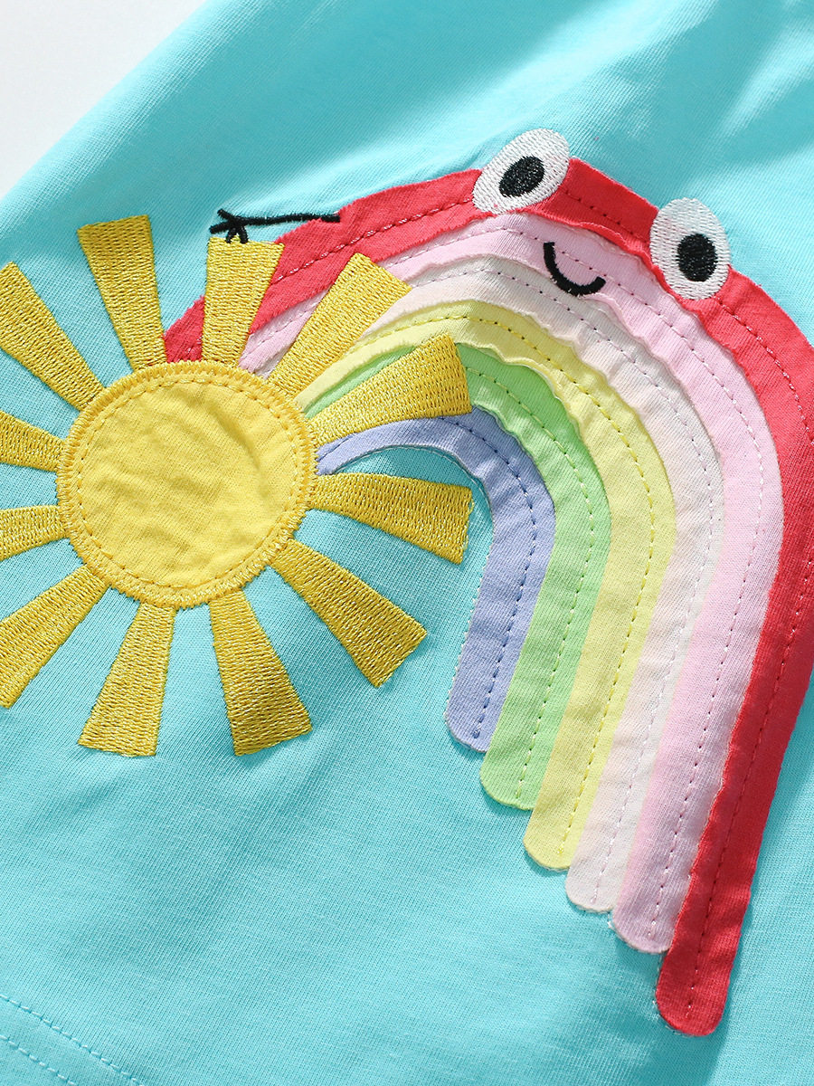 Girls' Cute Rainbow Short-Sleeve Dress, Summer Cotton Kids' Dress