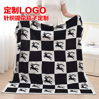 Knitted Blanket Custom Logo Shawl Blanket Red Year of the Horse Jacquard Blanket Fleece Blanket Airline Blanket Custom Pattern