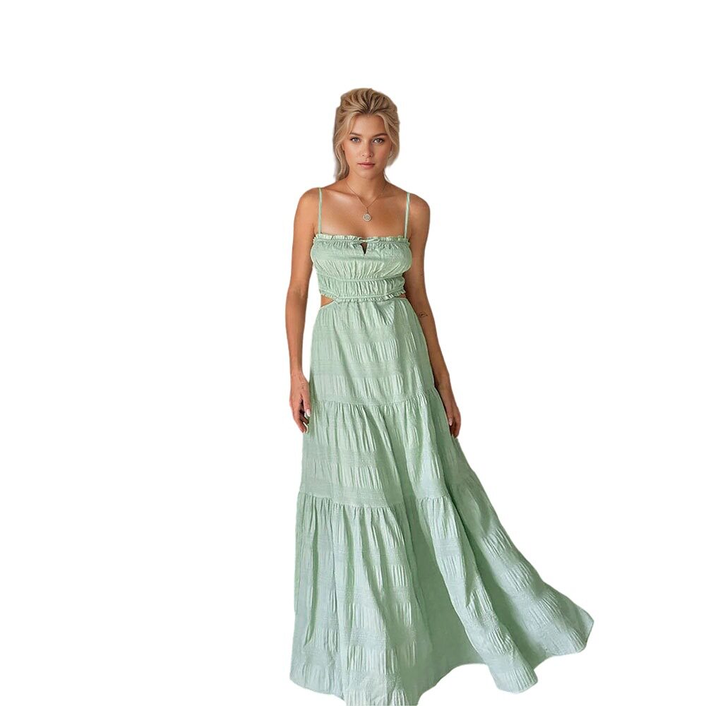 Vintage Inspired Backless Maxi Dress Elegant A Line Silhouette Spaghetti Straps Summer Fashion Wholesale Available
