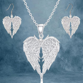 temu Amazon cross-border angel wings heart-shaped wings pendant necklace earrings suit in stock manufacturers wholesale