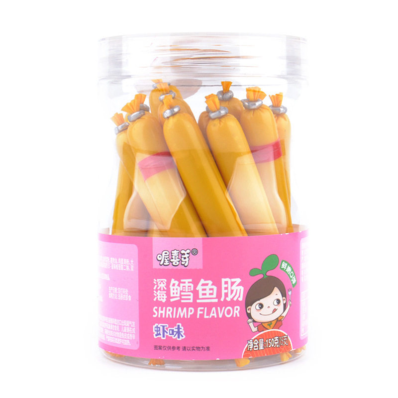 Oh, Xi ya deep sea cod sausage 150g/canned fish sausage 15 children's snacks ham sausage shrimp corn flavor