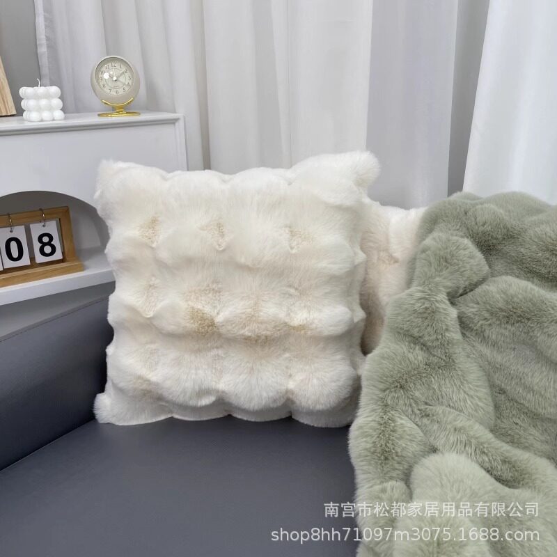 Cross-border imitation rabbit plush pillow case without core living room sofa bedroom pillow removable and washable double-sided velvet waist pillow