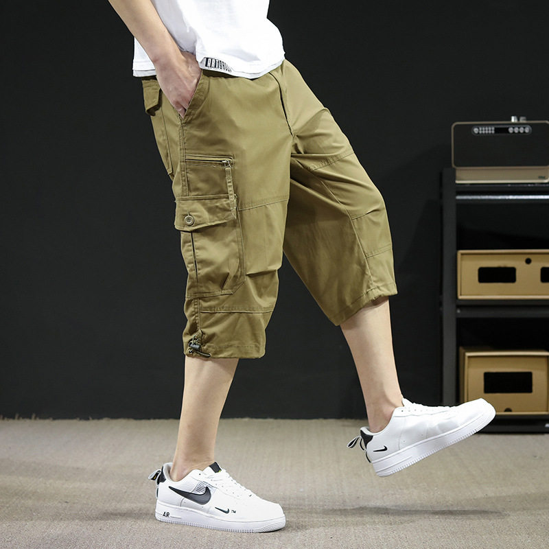 夏男士宽松七分裤工装多口袋裤子户外男运动裤中腰棉休闲青年裤潮