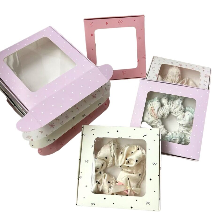 Ins Sausage Loop Hair Accessories Window Gift Box in stock Cute Jewelry Wear Armor Packaging Paper Box Transparent Flying Machine Box