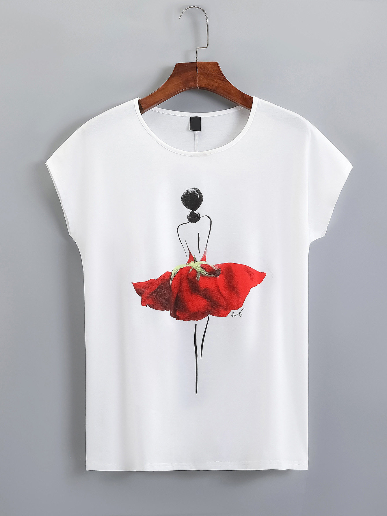 Casual Loose Fit Short Sleeve T Shirt Red Rose Floral Print Fashionable for Everyday Wear Wholesale Available