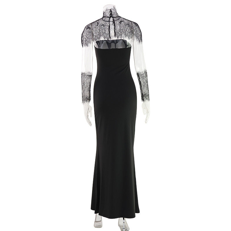 Lace Evening Gown Sleeveless Strapless Elegant Solid Color with Lace Sleeves Perfect for Formal Events