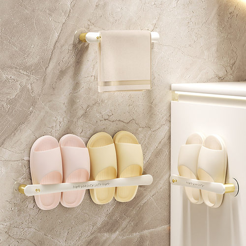 拖鞋置物架免打孔粘贴壁挂式卫生间鞋子毛巾沥水拖鞋挂架收纳神器 - 图1