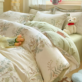 Autumn and Winter Thickened Brushed Cotton Four-Piece Set Nantong Home Textile Pure Cotton Bed Sheet Duvet Cover Bedding Three-Piece Set