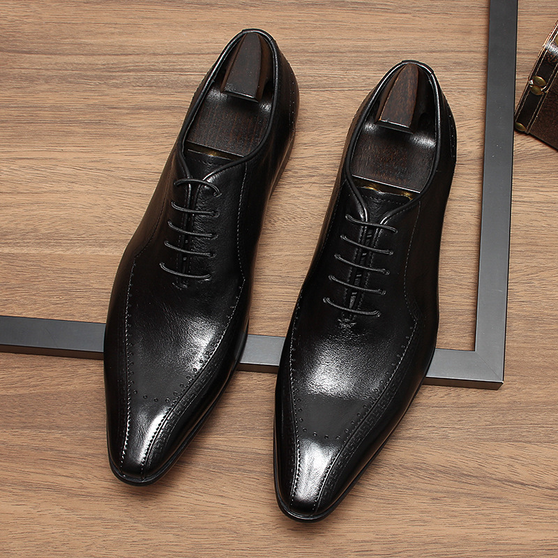 Giày Oxford nam da bò buộc dây cổ thấp phong cách công sở