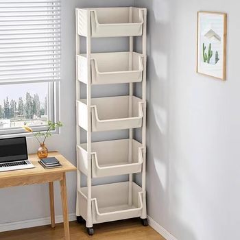 Bookshelf Movable Storage Rack Floor-Standing Children's Toy Storage Shelf Kitchen Household Snack Cart Storage Cabinet