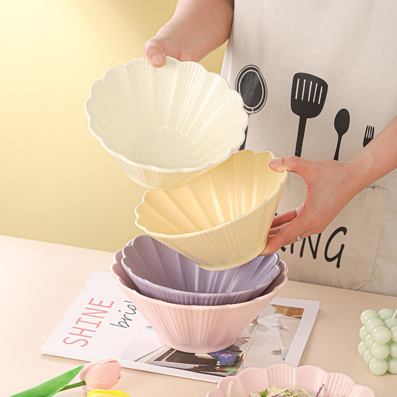 Salad Bowl High Appearance Value Bucket Bowl Household Ceramic Tableware Advanced Sense Light Luxury Large Bowl Soup Bowl Ram Noodle Bowl Fruit Bowl