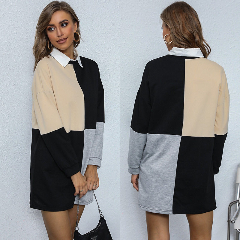 Color Block Long Sleeve Sweatshirt Dress Casual Style Comfortable Fit Autumn Fashion Wholesale Available