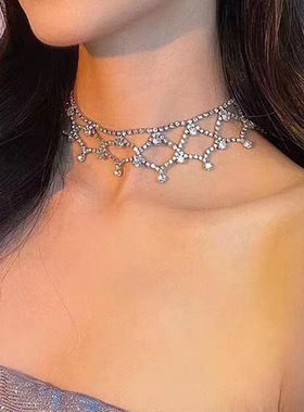 欧美热销时尚水钻流苏颈链项链 性感奢华水晶锁骨链 跨境饰品