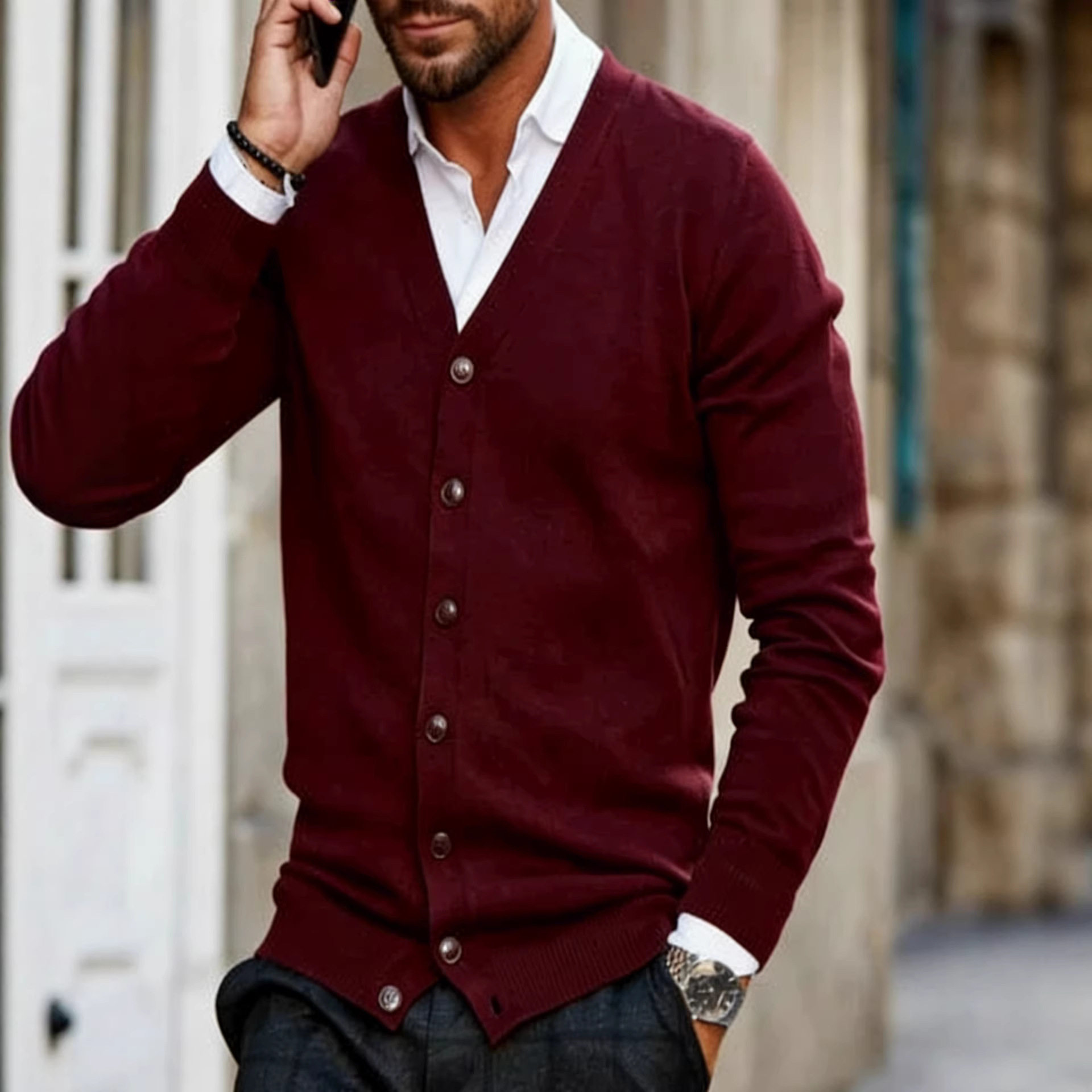 针织衫男款春秋新品休闲纯色男式针织开衫V领长袖毛衣男跨境现货