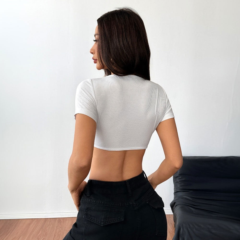 Womens Slim Fit Cropped T Shirt Simple Sexy Short Sleeve Spring Summer Style Wholesale Available