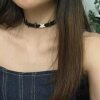 Dark Style Spice Sweet Cool Five-pointed Star Stitching Black Leather Collar Y2k Subculture High-grade Personalized Clavicle Chain