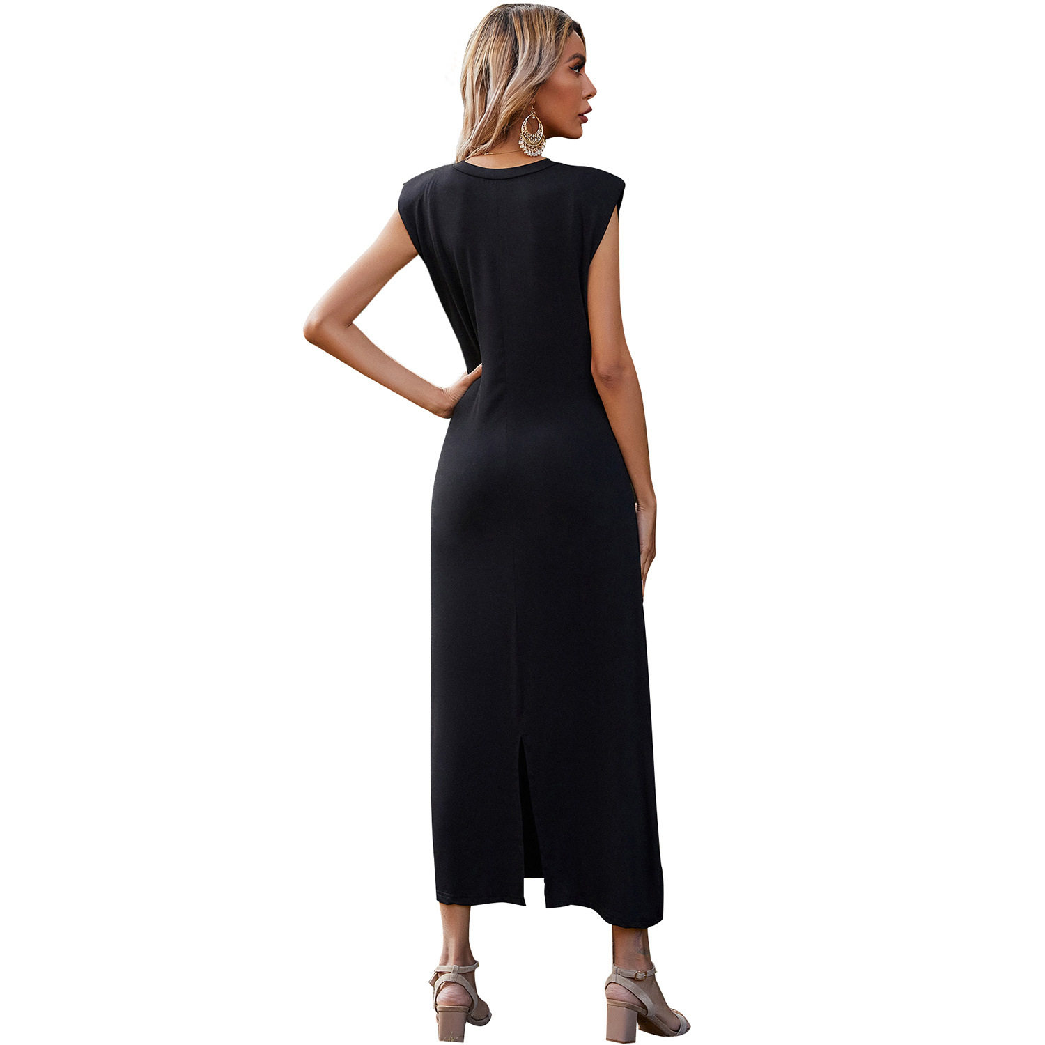 Womens Bodycon Dress Simple Solid Color Waist Defining Long Length Perfect for Parties or Casual Events Wholesale