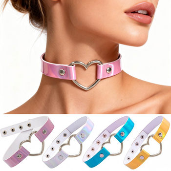 European and American Harajuku laser heart-shaped necklace choker luminous necklace neck strap clavicle necklace necklace