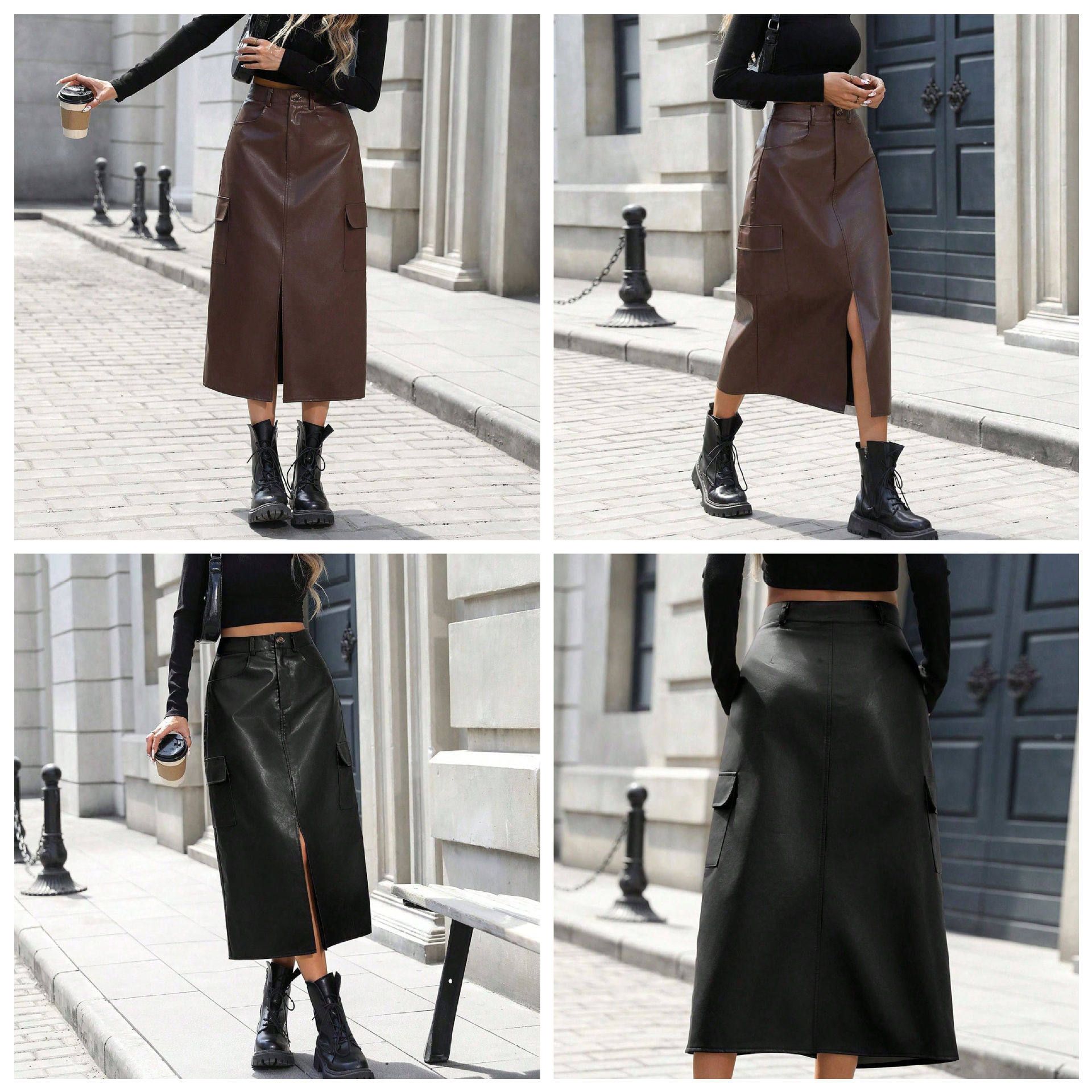 High Waisted PU Pencil Skirt Slim Fit Split Design Elegant Style Perfect for Casual or Formal Occasions Ready to