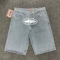 Denim printed blue shorts