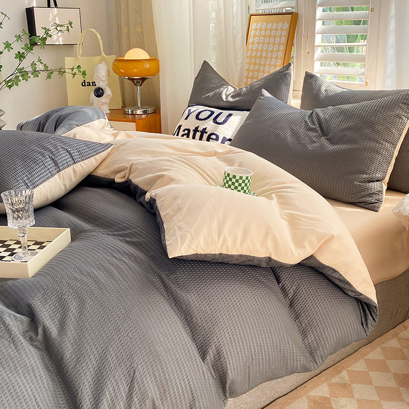 New four-piece waffle solid color quilt cover student dormitory single bed product summer bed sheet three-piece home textile wholesale