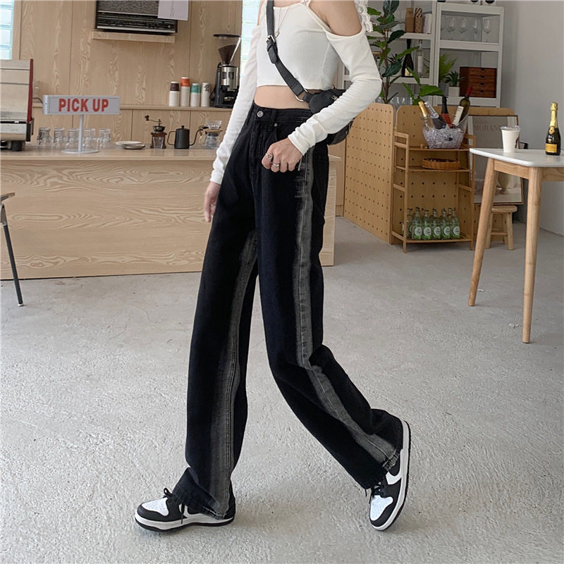 High Waisted Wide Leg Jeans for Women Vintage Design Color Block Loose Fit Spring Casual Wear Wholesale Available