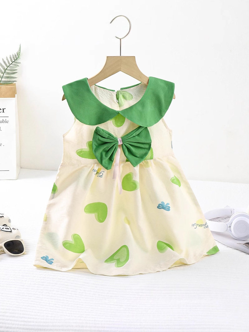فستان أميرة من القطن الغبائي الجديد للاطفال الصيفية، فستان ببلوزة أميرة بلا أذرع لطيف بالربطة للطفلة البنات