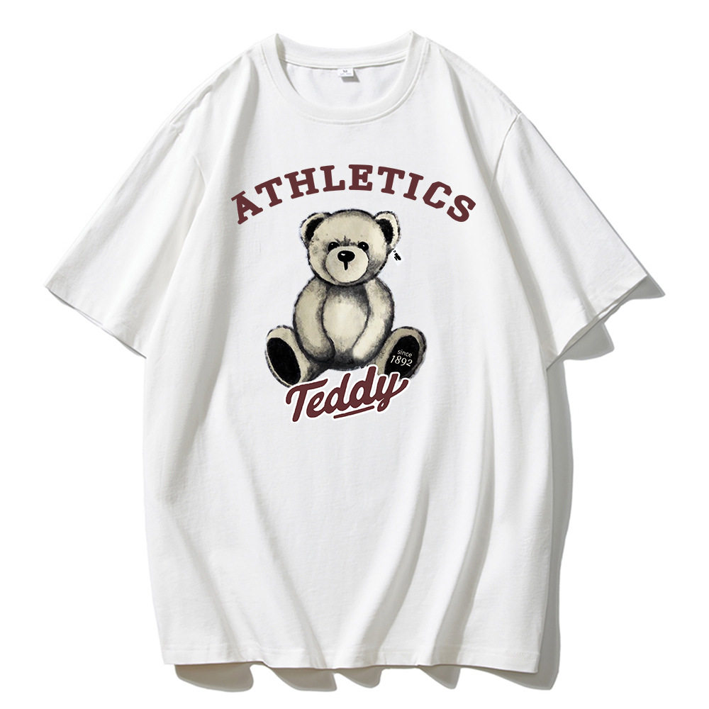Womens Summer Loose Fit T Shirt Cute Bear Print Round Neck Short Sleeve 100 Cotton Casual Wear Wholesale
