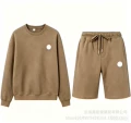 Camel round neck shorts-suit