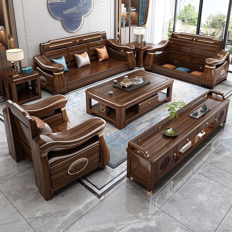新中式乌金木全实木沙发组合大小户型客厅冬夏两用客厅全套家具