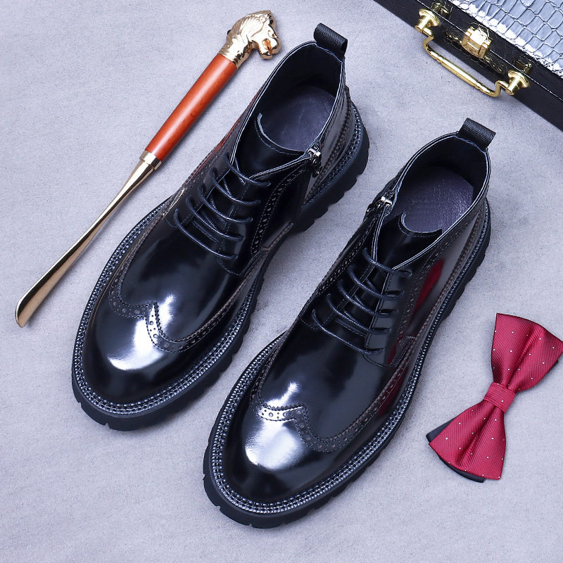 Giày Boot Martin Nam Da Bóng Kiểu Anh Quốc Chiều Cao Đế Khoảng 5cm Màu Nâu Đen