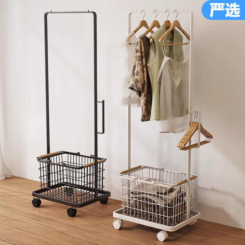 Household Bedroom Floor-Standing Clothes Rack, Mobile Simple Coat Rack, Room Entrance Pole-Type Clothes Hanging Storage Rack