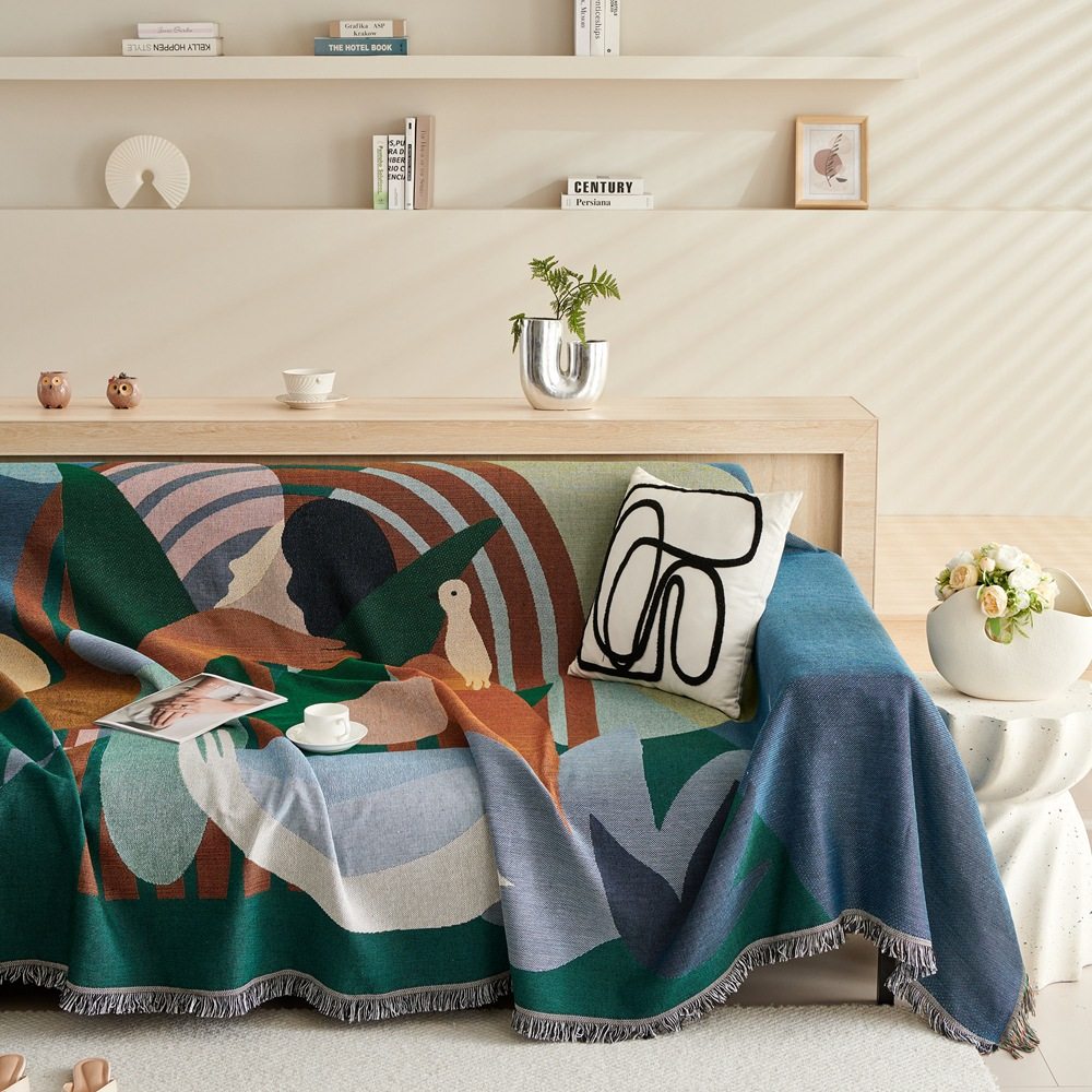 American Retro Sofa Cover Cloth, Universal Line Blanket for All Seasons, All-Inclusive Cover Cloth, Sofa Cushion, Non-Slip Dustproof Seat Cushion Cover E18