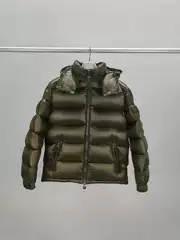 In-stock foreign trade unisex hooded military green shiny down jacket, warm duck down casual classic coat