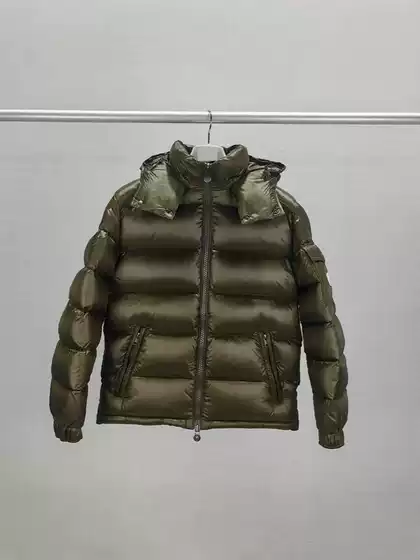 In-stock foreign trade unisex hooded military green shiny down jacket, warm duck down casual classic coat