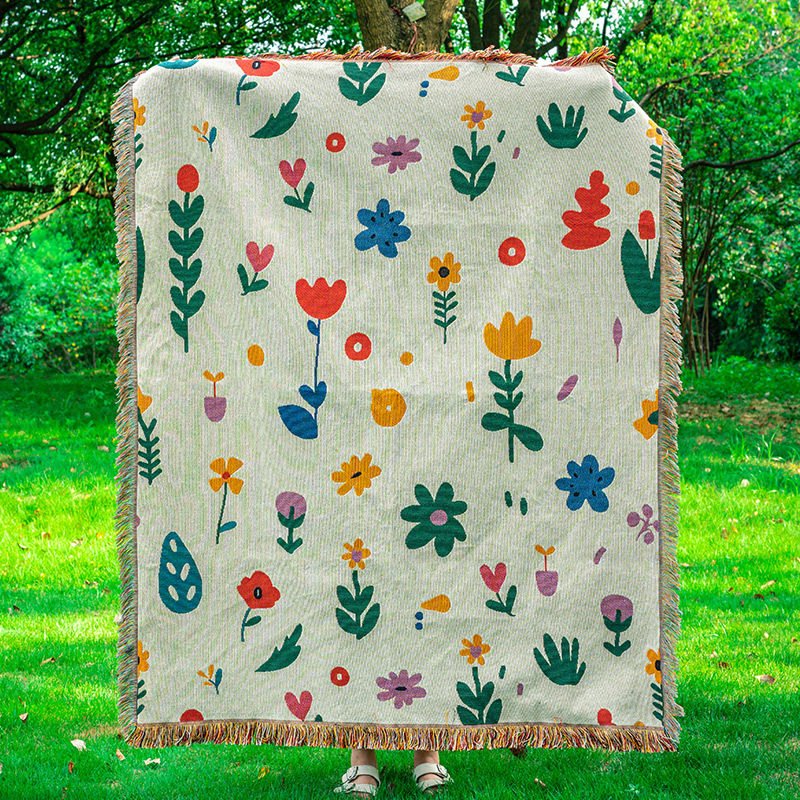 Cross-border line blanket picnic blanket flowers flower line blanket wholesale tapestry blanket jacquard woven blanket sofa towel