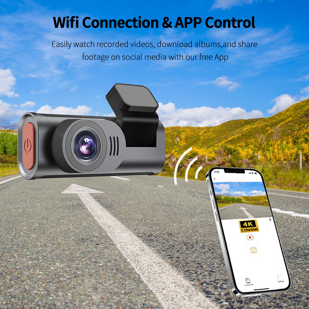 Cross-Border 4K Front and Rear Dual-Recording High-Definition Driving Recorder Supports Wifi 24H Parking Monitoring