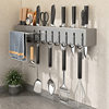 Stainless Steel Kitchen Knife Storage Rack Multi-Functional Punch-Free Knife Holder Storage Rack Chopstick Cage Chopstick Barrel Wall-Mounted