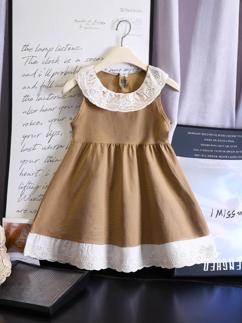 Nische Kinder-Sommerneuheit-Spitzen-Kinderkragen-Plissee-Kleid, süßes Rüschen-Prinzessinnenkleid