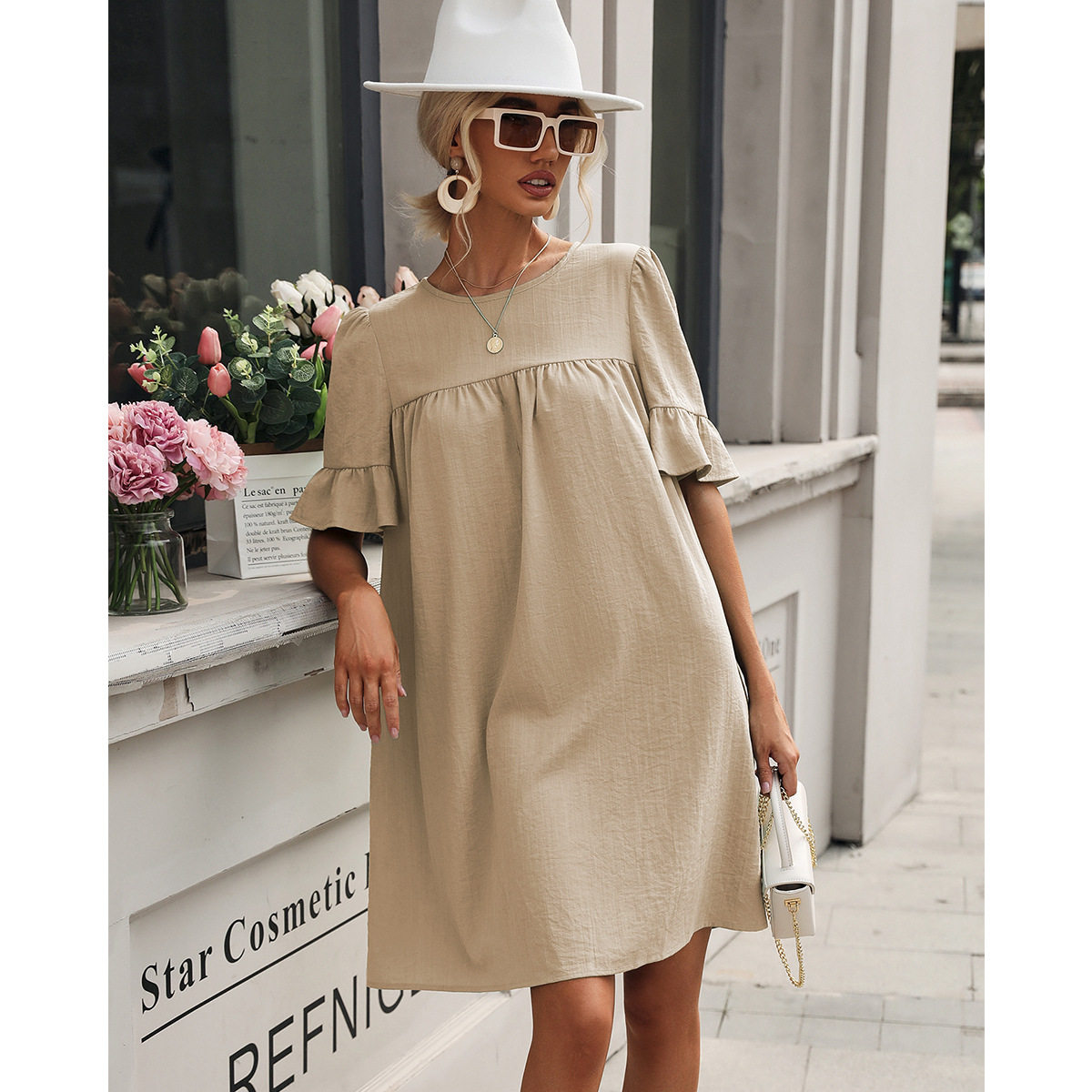 Casual Loose Fit Bell Sleeve Dress Fashionable Design European and American Style Perfect for Everyday Wear Wholesale